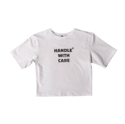 “HANDLE WITH CARE” CROP TOP