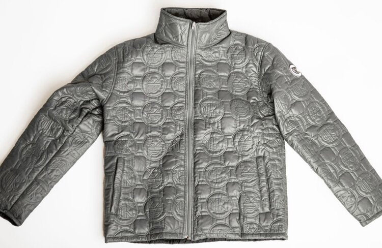 grey, trc embossed puffer jacket, front  view