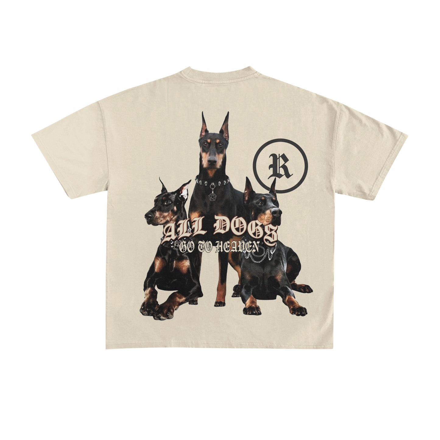 Beige, All dogs go to heaven shirt, back view