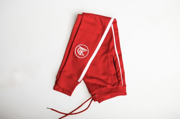 Red, Trc luxury tracksuit pants ,front view