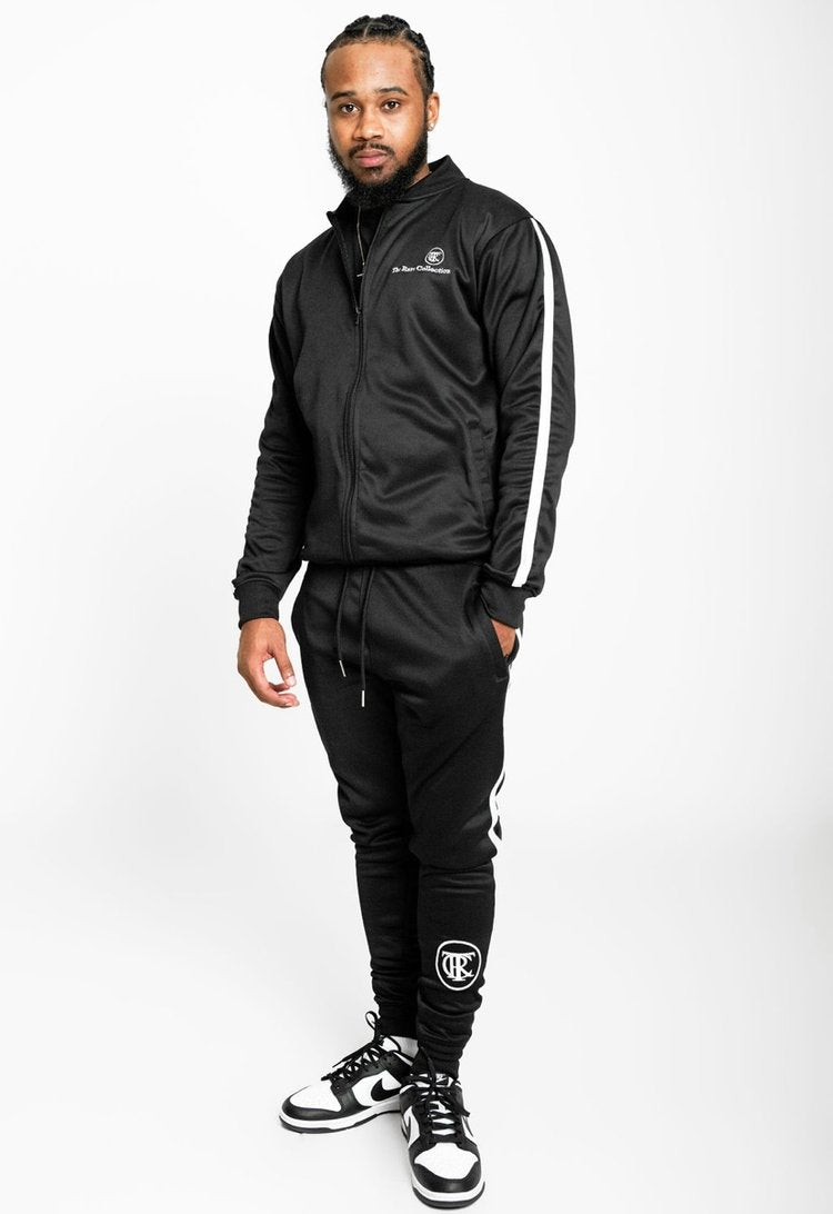 Black, Trc luxury tracksuit ,  front view, black male model