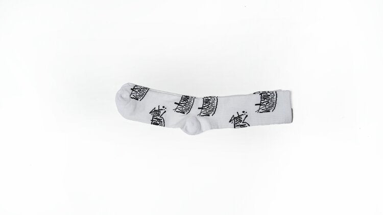 White, trc graffiti sock, side view 